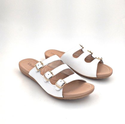 Chinelo Usaflex Couro Branco com Fivela Regulável 1859