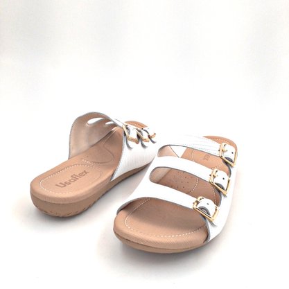 Chinelo Usaflex Couro Branco com Fivela Regulável 1859