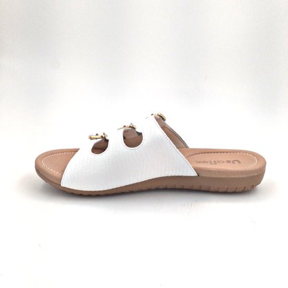 Chinelo Usaflex Couro Branco com Fivela Regulável 1859