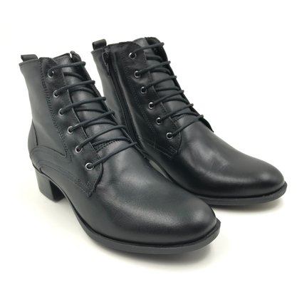 Coturno Comfort Plus Couro Salto Baixo Preto 2916