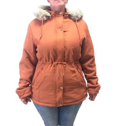 Jaqueta Dunialin Parca Plus Size com Pelo Terracota 2229