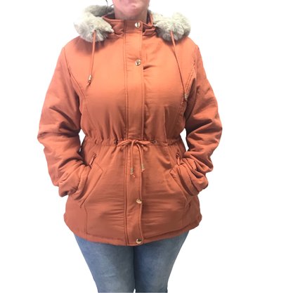 Jaqueta Dunialin Parca Plus Size com Pelo Terracota 2229