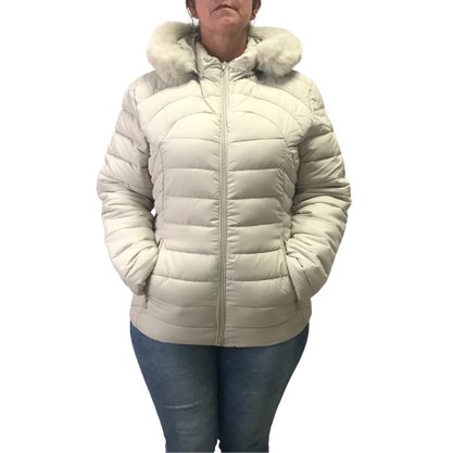 Jaqueta Dunialin Plus Size com Capuz Removível Bege 2231