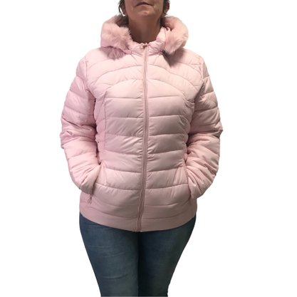 Jaqueta Dunialin Plus Size com Capuz Removível Rosa 2231