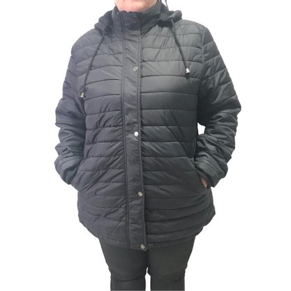 Jaqueta Dunialin Plus Size com Pelo Preta 1914