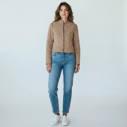 Jaqueta Feminina Suede Alpelo com Recortes Caramelo 40600029