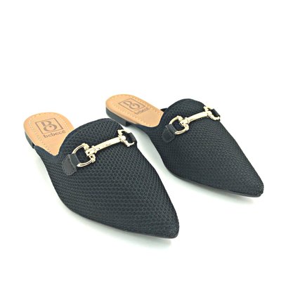 Mule Bebecê Bico Fino Tecido Preto 2056-397