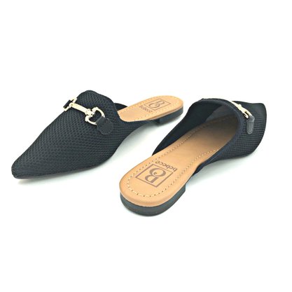 Mule Bebecê Bico Fino Tecido Preto 2056-397