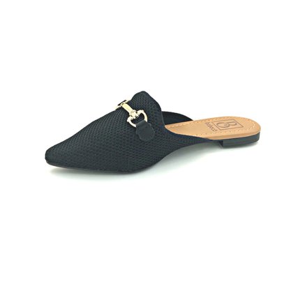 Mule Bebecê Bico Fino Tecido Preto 2056-397