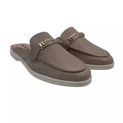 Mule Comfortflex Couro com Detalhe Dourado Rosê 2560331