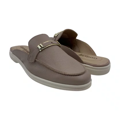 Mule Comfortflex Couro com Detalhe Dourado Rosê 2560331