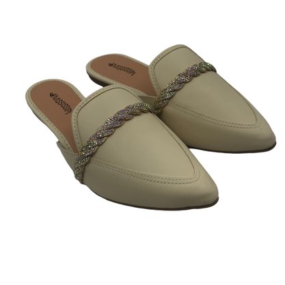 Mule Mississipi Bico Fino Com Brilho Bege 761