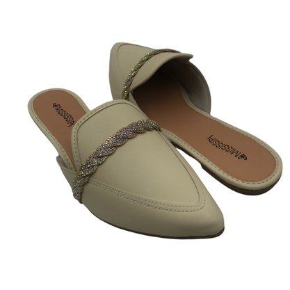 Mule Mississipi Bico Fino Com Brilho Bege 761