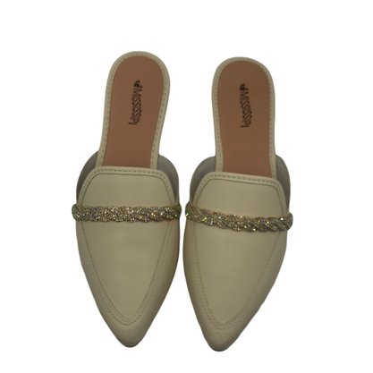 Mule Mississipi Bico Fino Com Brilho Bege 761