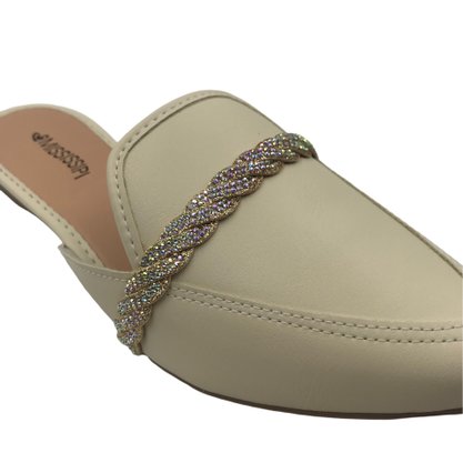 Mule Mississipi Bico Fino Com Brilho Bege 761