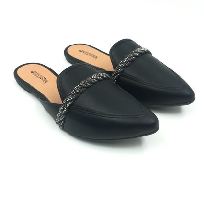 Mule Mississipi Bico Fino Com Brilho Preto 761