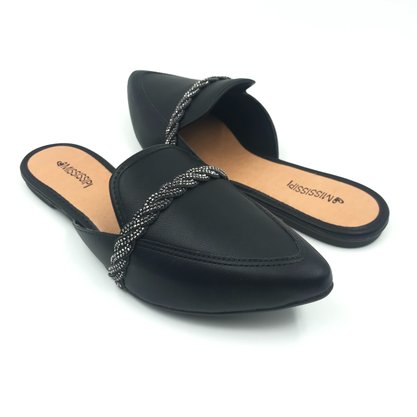 Mule Mississipi Bico Fino Com Brilho Preto 761