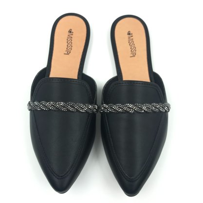 Mule Mississipi Bico Fino Com Brilho Preto 761