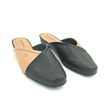 Mule Piccadilly Napa Stretch Preto/Bege Para Joanete