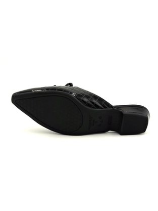 Mule Piccadilly Verniz Preto Matalassê Laço Bico Fino