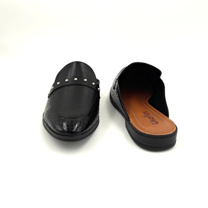 Mule Usaflex Couro Natural Preto com Tachinhas AB8303