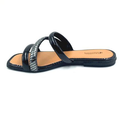 Rasteira Mississipi Preta Verniz com Strass 8841