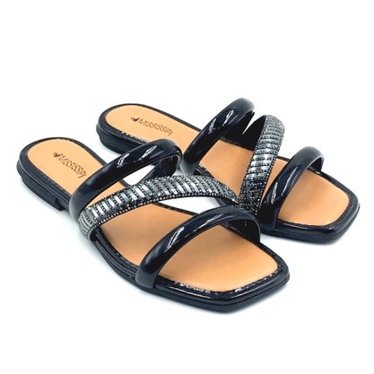 Rasteira Mississipi Preta Verniz com Strass 8841