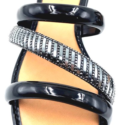 Rasteira Mississipi Preta Verniz com Strass 8841