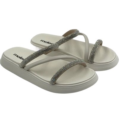 Rasteira Moleca Flatform Off White com Strass 5469121