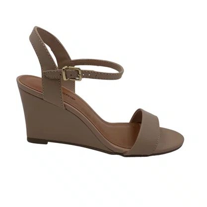 Sandália Anabela Couro Bottero Salto Médio Bege 375021