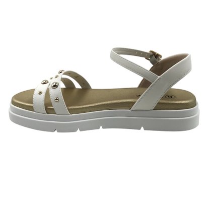 Sandália Bebecê Papete Flat Form com Spikes Branca 2220125