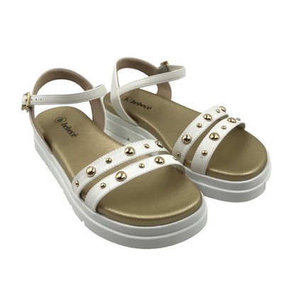 Sandália Bebecê Papete Flat Form com Spikes Branca 2220125