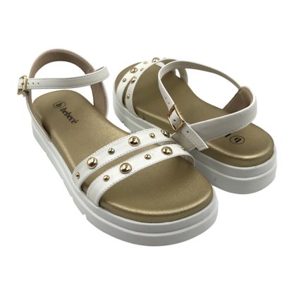 Sandália Bebecê Papete Flat Form com Spikes Branca 2220125