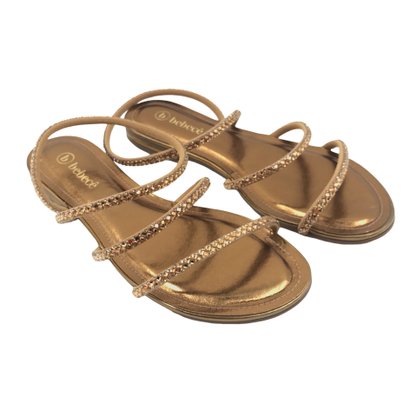 Sandália Bebecê Rasteira com Strass Bronze 1028467