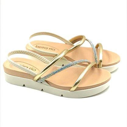 Sandália Beira Rio Papete com Strass Dourada 8387530