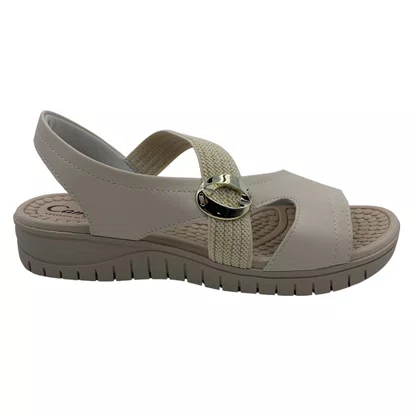 Sandália Calce Fácil Campesí com Enfeite Dourado Bege 351