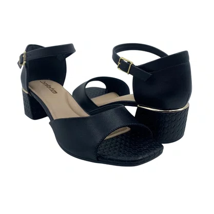 Sandália Casual Comfortflex Salto Bloco Baixo Preta 2554405