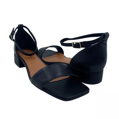 Sandália Casual Couro Bottero Salto Baixo Preta 372904