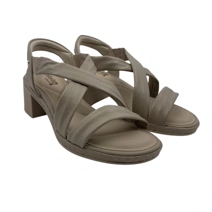 Sandália Casual Couro Comfortflex Salto Bloco Bege 2567403