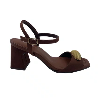 Sandália Casual Piccadilly Camurça Salto Bloco Marrom 626053