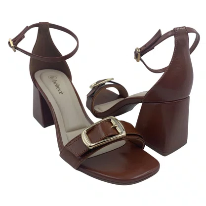 Sandália Casual Salto Bloco Bebecê Marrom 6030125