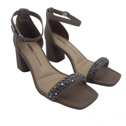 Sandália Casual Salto Bloco Dakota com Strass Cinza 9766
