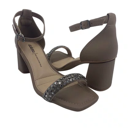 Sandália Casual Salto Bloco Dakota com Strass Cinza 9766
