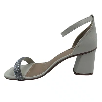Sandália Casual Salto Bloco Dakota Strass Off White 9766