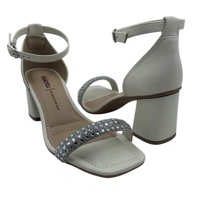 Sandália Casual Salto Bloco Dakota Strass Off White 9766