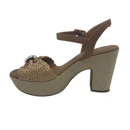 Sandália Casual Salto Bloco Meia Pata Bebecê Bege 5118187