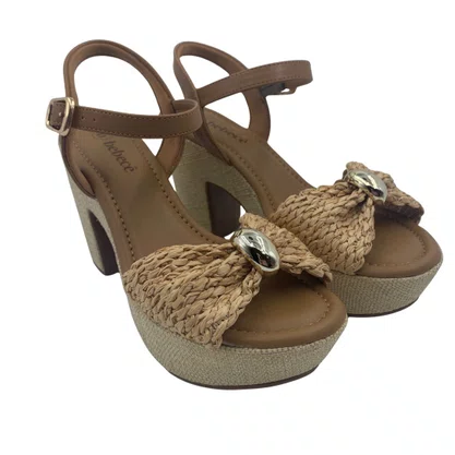 Sandália Casual Salto Bloco Meia Pata Bebecê Bege 5118187