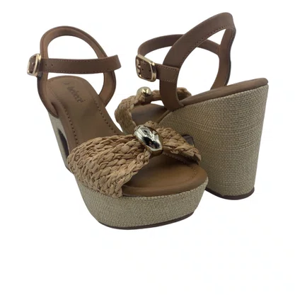 Sandália Casual Salto Bloco Meia Pata Bebecê Bege 5118187