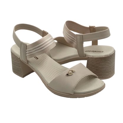 Sandália Comfortflex Salto Bloco Bege 2361402