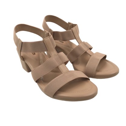 Sandália Comfortflex Salto Bloco Elástico Bege 2457403